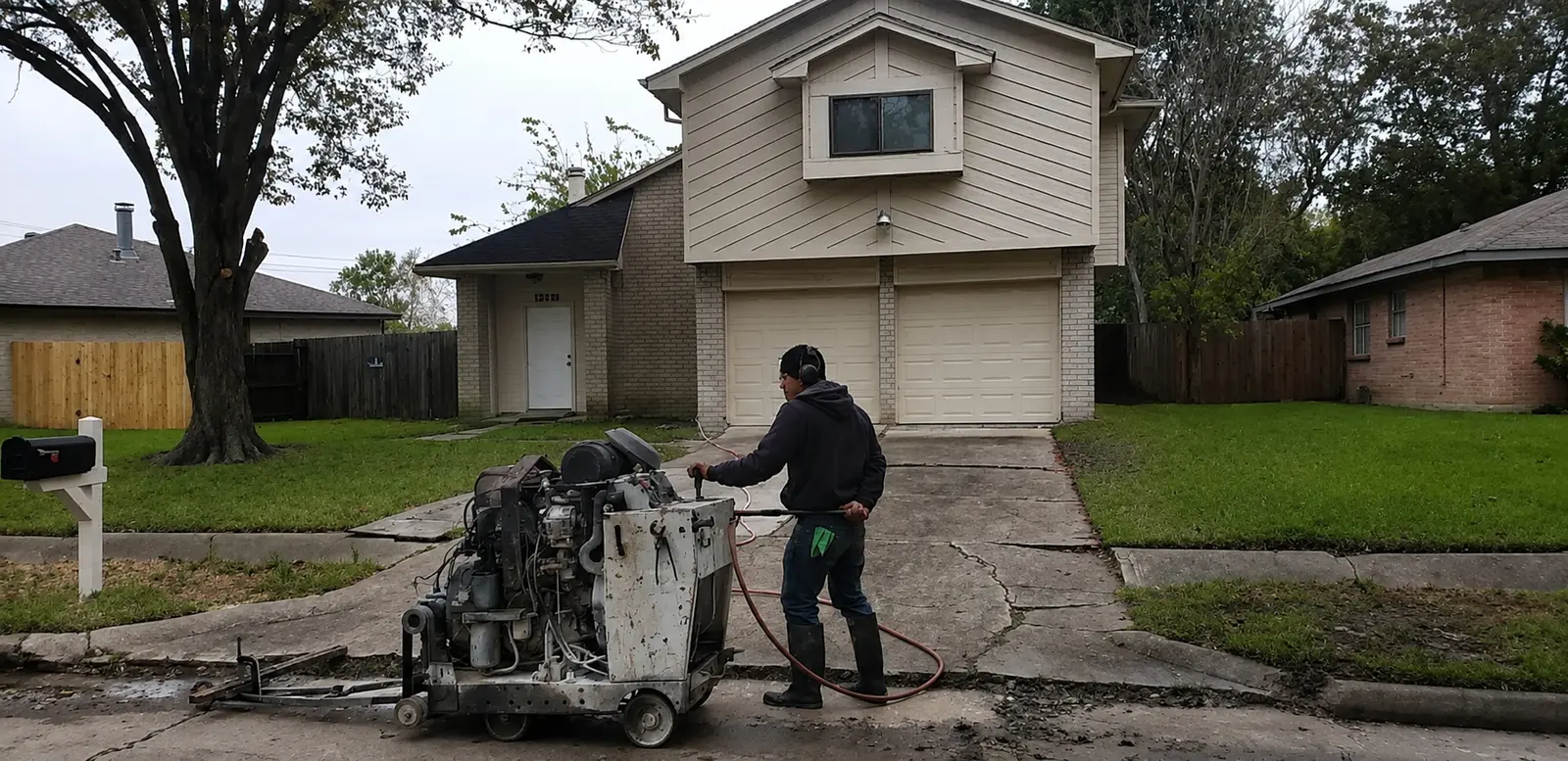 Saw cutting old driveway concrete