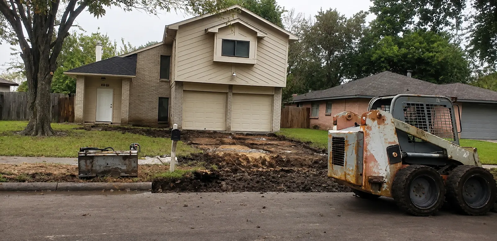 Concrete driveway demolition with a skid steer