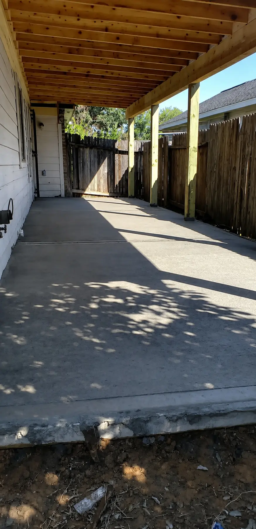 Completed covered concrete patio slab